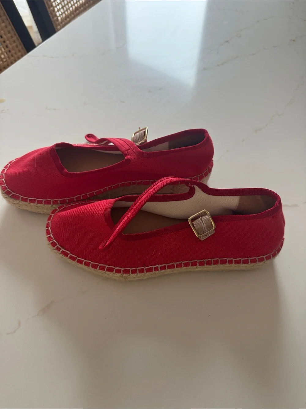 Maeve Red Canvas Espadrille Mary Jane with Jute Sole